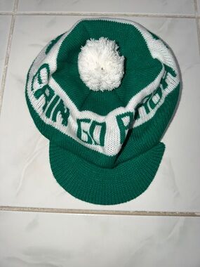 Green and White Pom Beanie Cap with Visor